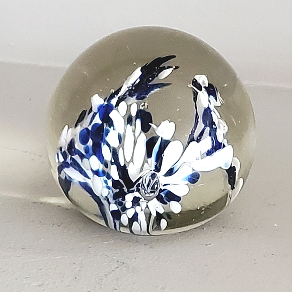 Vintage Glass Paperweight 3D Blue and White Art - Picture 6 of 16